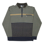 Mens Green & Navy Stripe Cotton Blend Sweatshirt Collared L Zipper Pocket