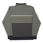 Mens Green & Navy Stripe Cotton Blend Sweatshirt Collared L Zipper Pocket