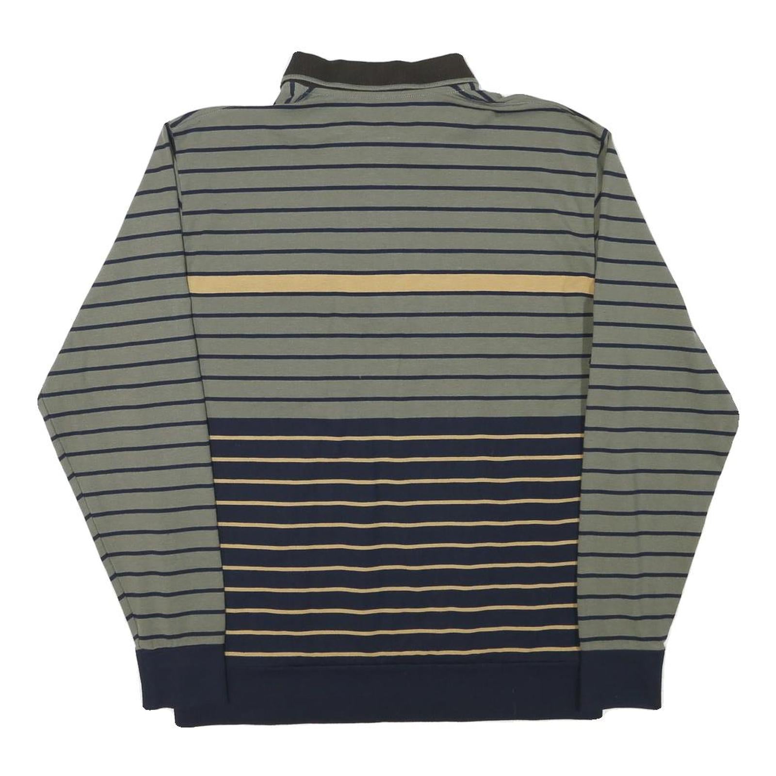 Mens Green & Navy Stripe Cotton Blend Sweatshirt Collared L Zipper Pocket