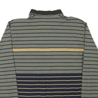 Mens Green & Navy Stripe Cotton Blend Sweatshirt Collared L Zipper Pocket