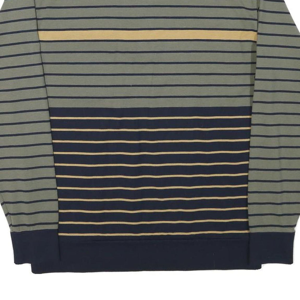 Mens Green & Navy Stripe Cotton Blend Sweatshirt Collared L Zipper Pocket