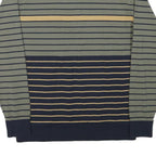 Mens Green & Navy Stripe Cotton Blend Sweatshirt Collared L Zipper Pocket