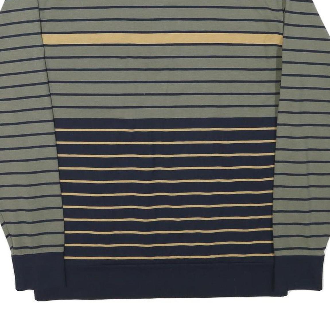 Mens Green & Navy Stripe Cotton Blend Sweatshirt Collared L Zipper Pocket