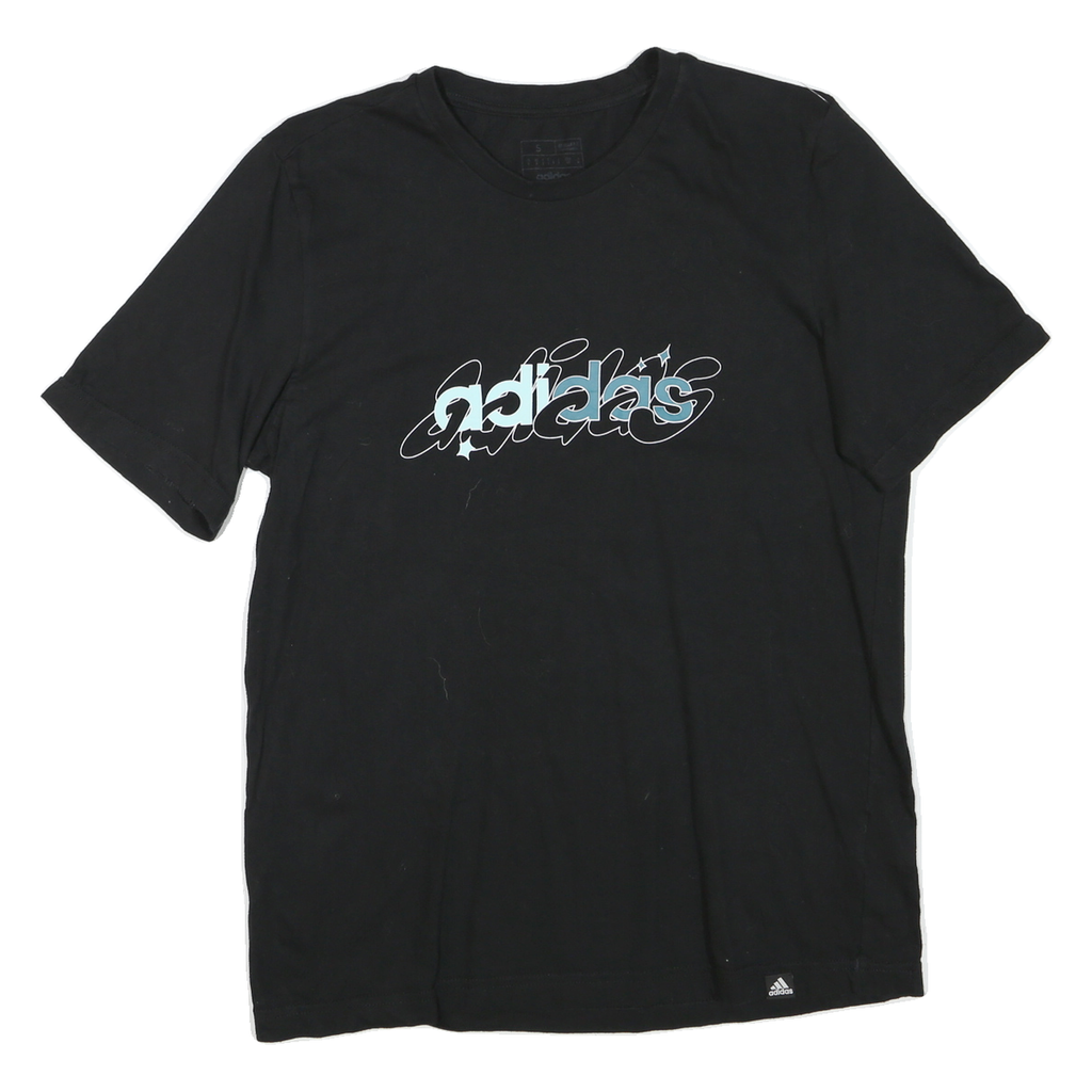 ADIDAS Mens Black Graphic T-Shirt S Short Sleeve Crew Neck Cotton Blend
