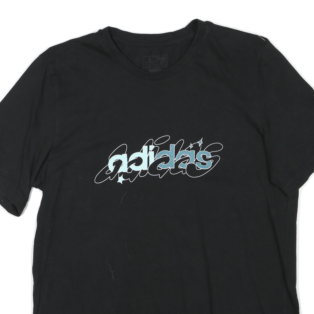 ADIDAS Mens Black Graphic T-Shirt S Short Sleeve Crew Neck Cotton Blend