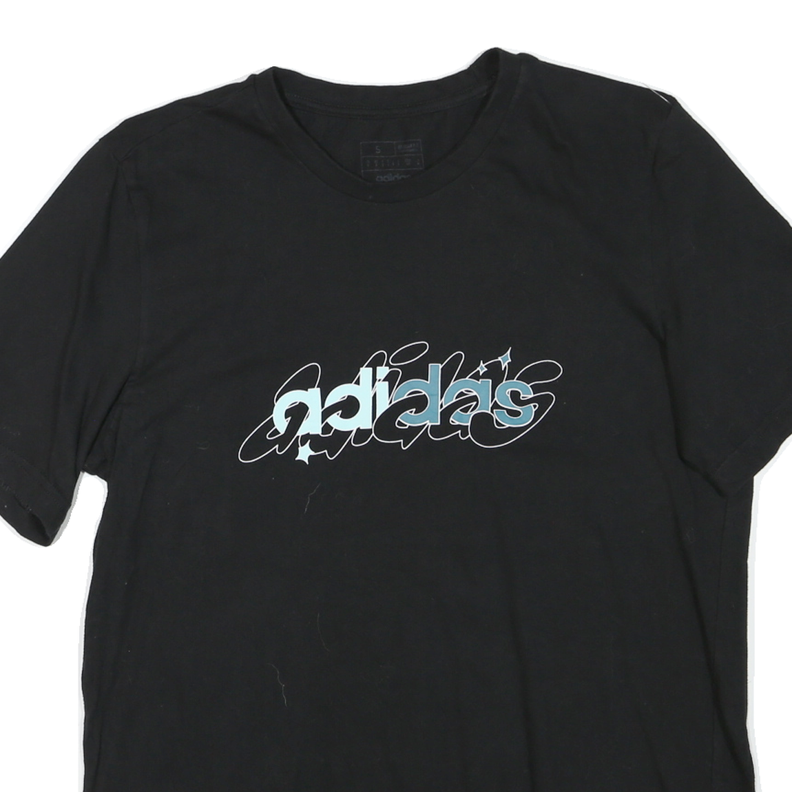 ADIDAS Mens Black Graphic T-Shirt S Short Sleeve Crew Neck Cotton Blend