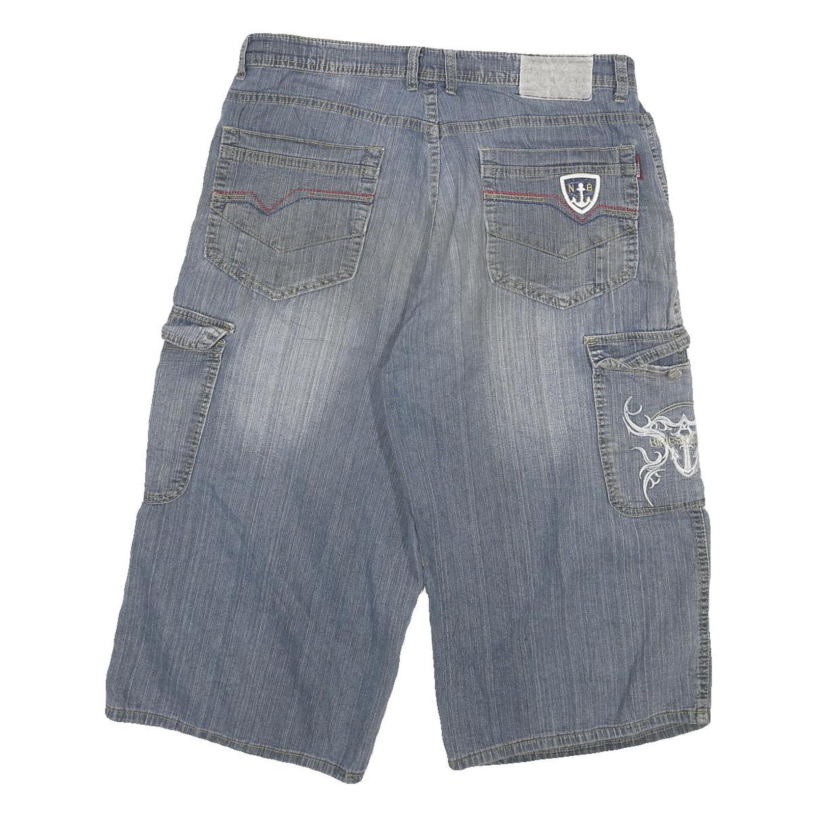 NABUCCO Mens Cotton Blend Blue Cargo Shorts XL W32 Casual Pocket Detailing