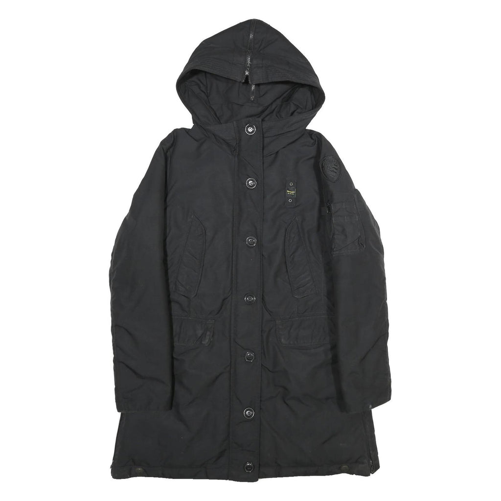 BLAUER USA Womens Black Nylon Hooded Long Zip Jacket M
