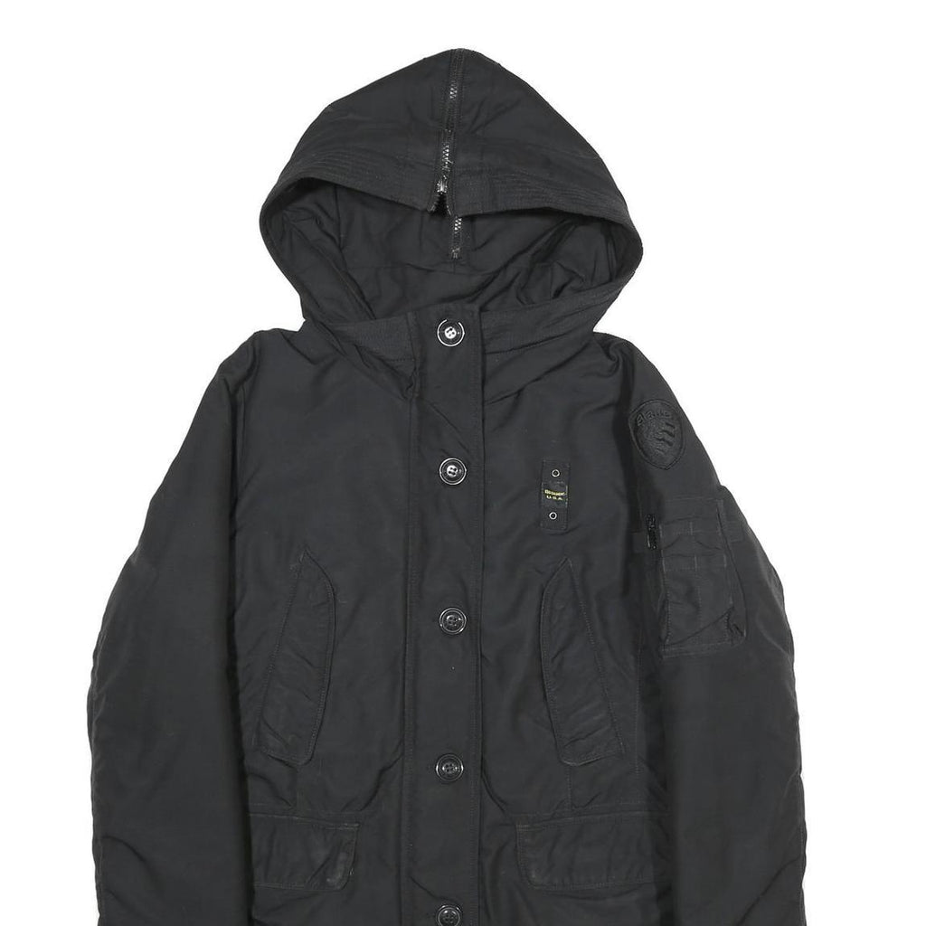 BLAUER USA Womens Black Nylon Hooded Long Zip Jacket M