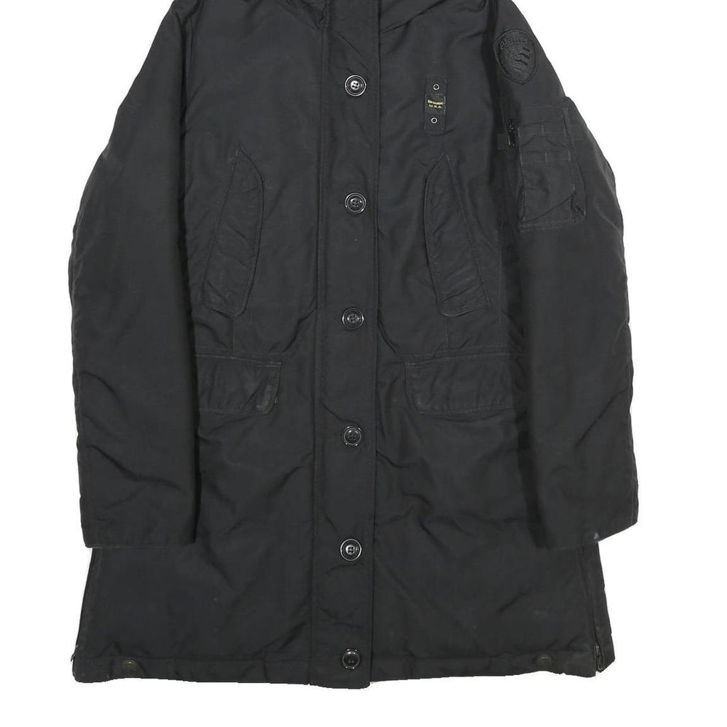 BLAUER USA Womens Black Nylon Hooded Long Zip Jacket M