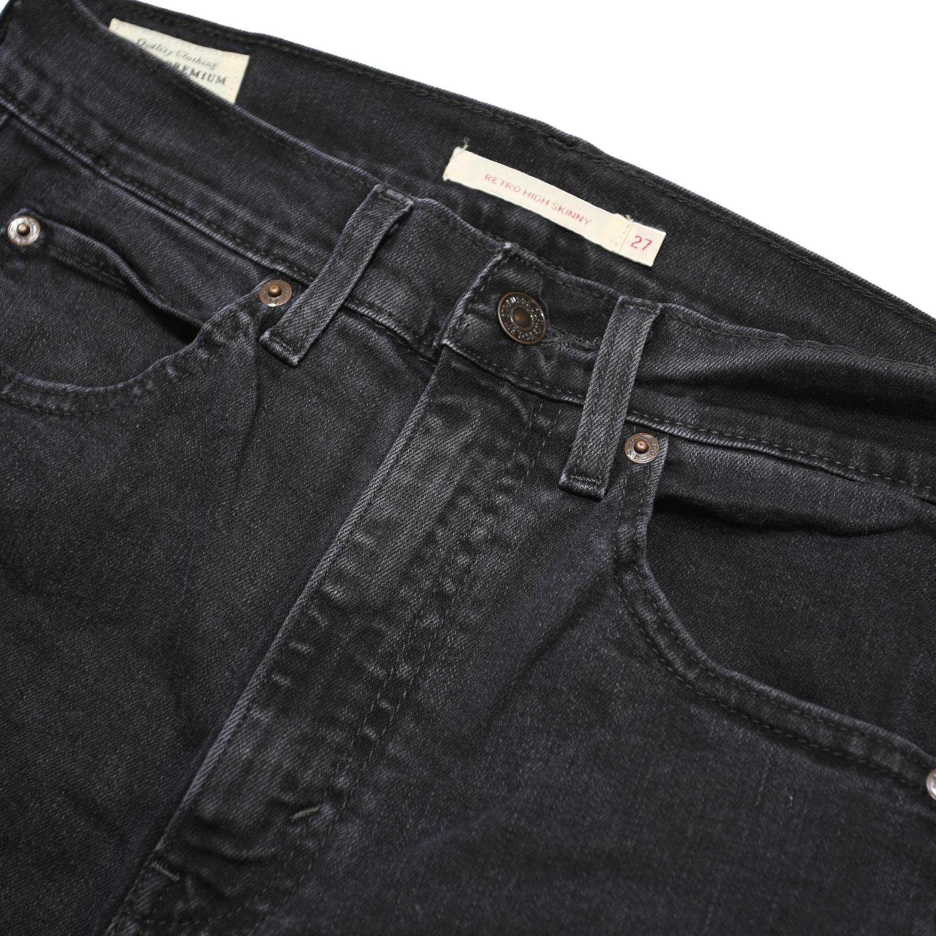LEVI'S Big E Womens Jeans Black Slim Skinny Denim W27 L28 Iconic Stitch