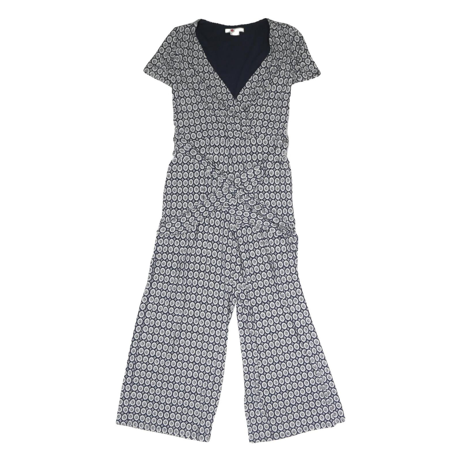 BODEN Womens Blue & White Floral Playsuit Wide-Leg Cotton UK 10 Short Sleeve