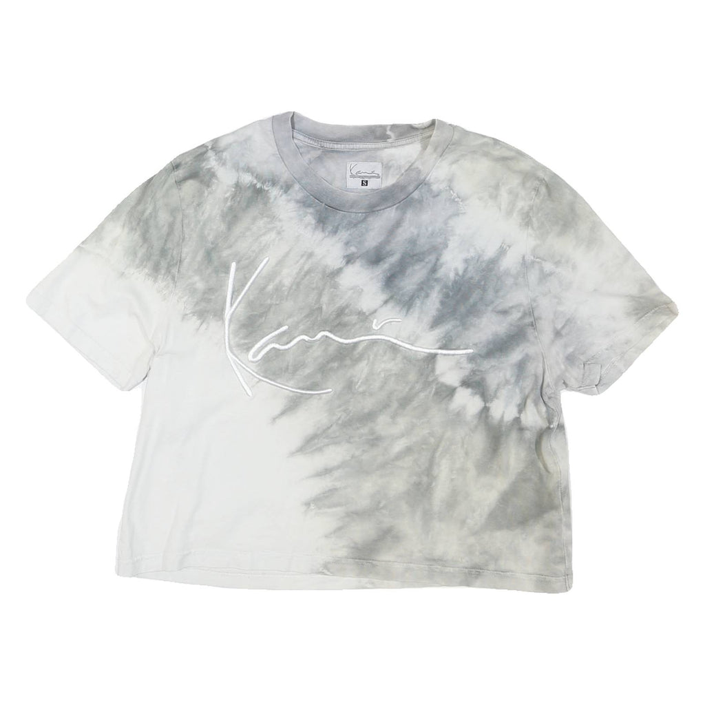 KARL KANI Womens Grey & White Tie Dye T-Shirt S Short Sleeve Crew Neck Cotton