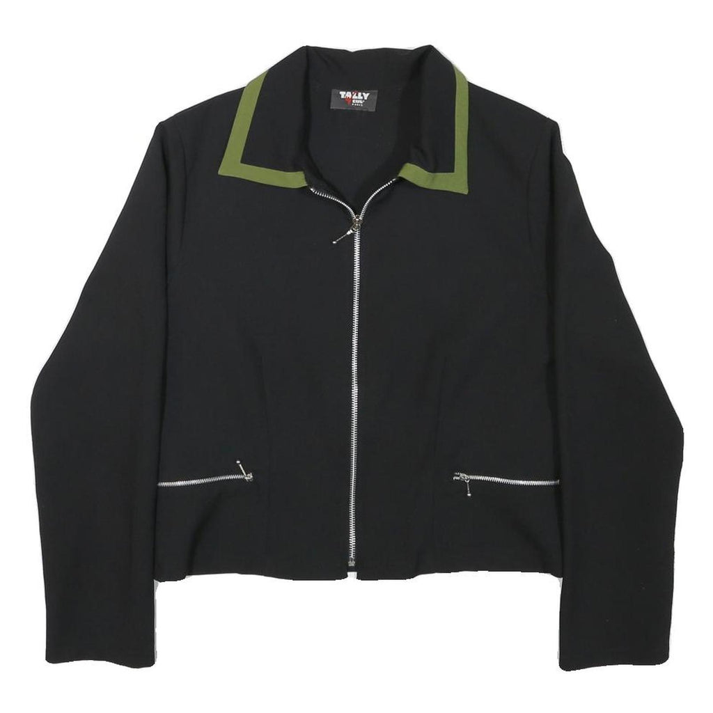 TALLY WEIJL Womens Black & Green Zip Jacket S Polyester Blend Classic Stylish
