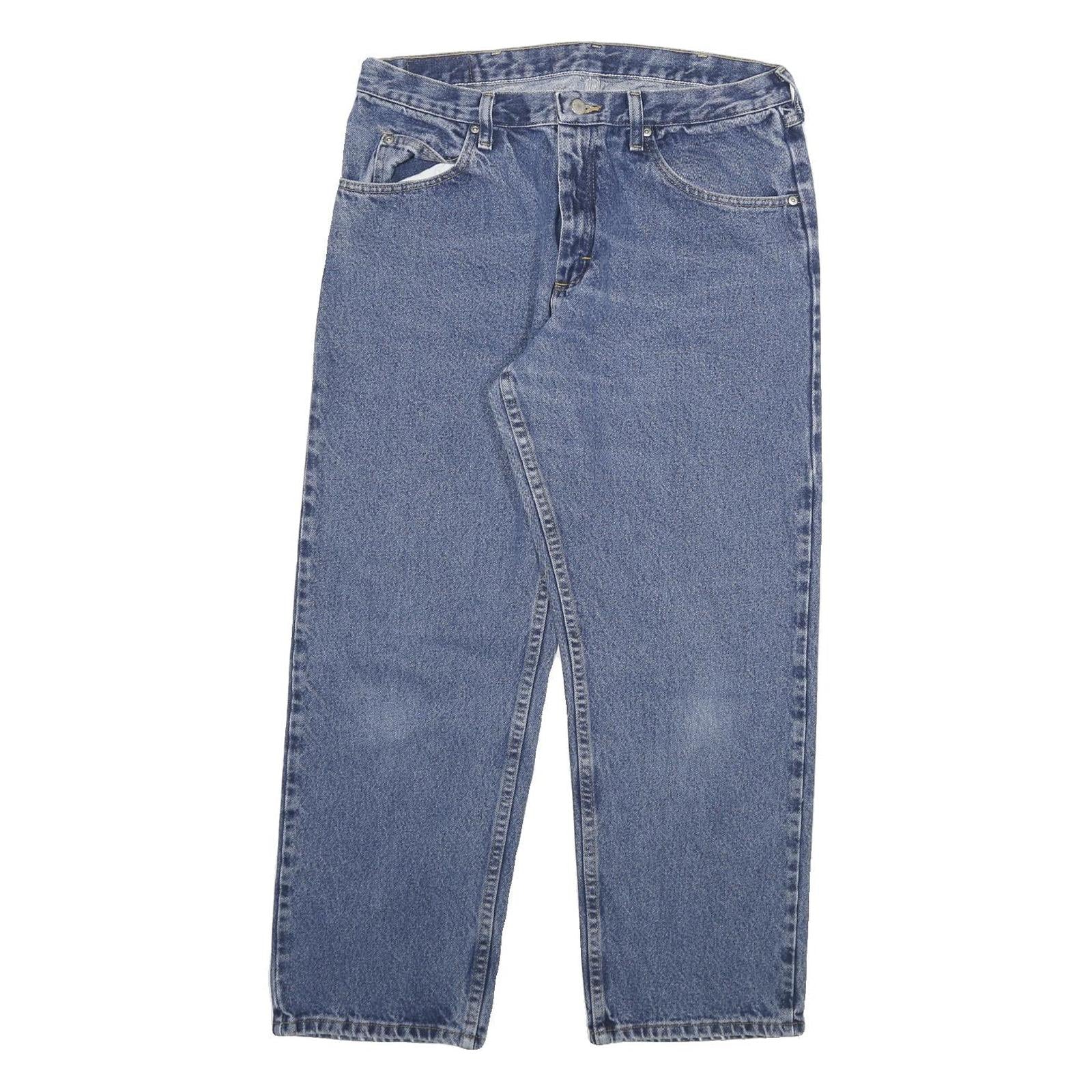 WRANGLER Mens Regular Blue Denim Jeans Cotton Blend W34 L29 Classic Zip Closure