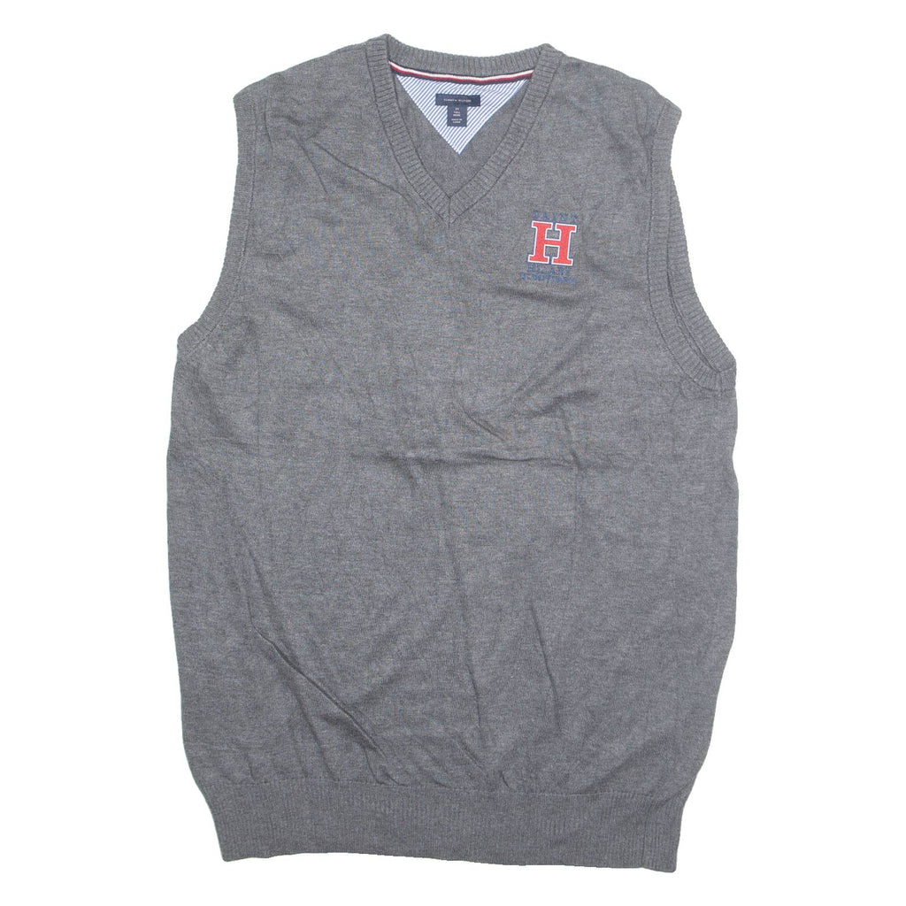 TOMMY HILFIGER Tall Mens Vest Grey V-Neck Tight Knit M