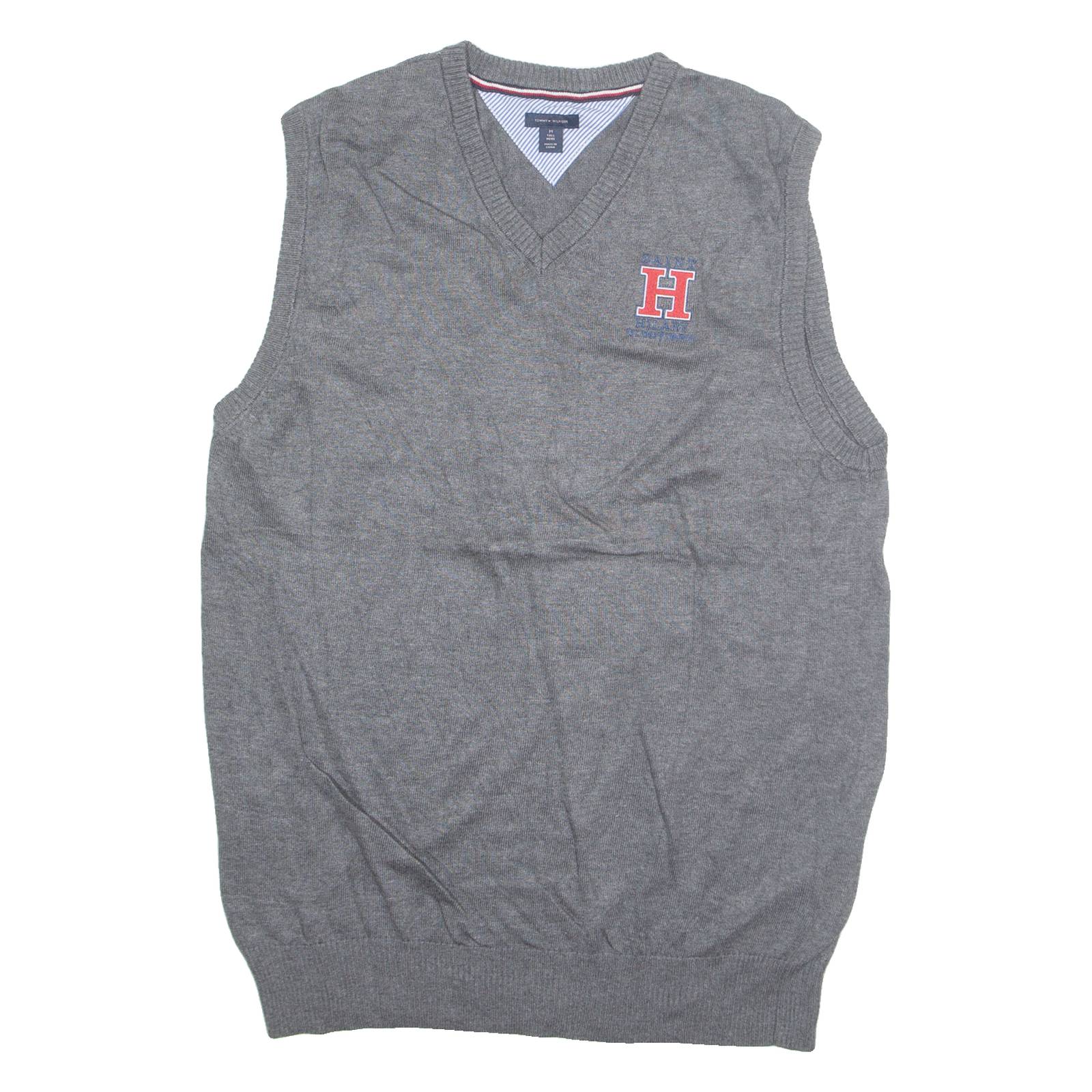 TOMMY HILFIGER Tall Mens Vest Grey V-Neck Tight Knit M