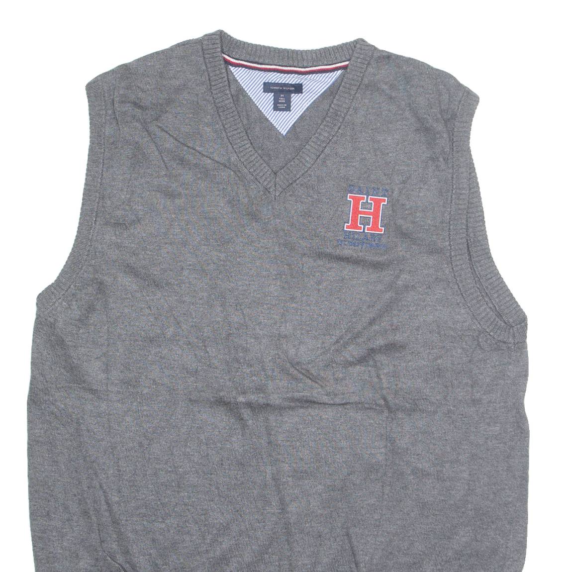 TOMMY HILFIGER Tall Mens Vest Grey V-Neck Tight Knit M