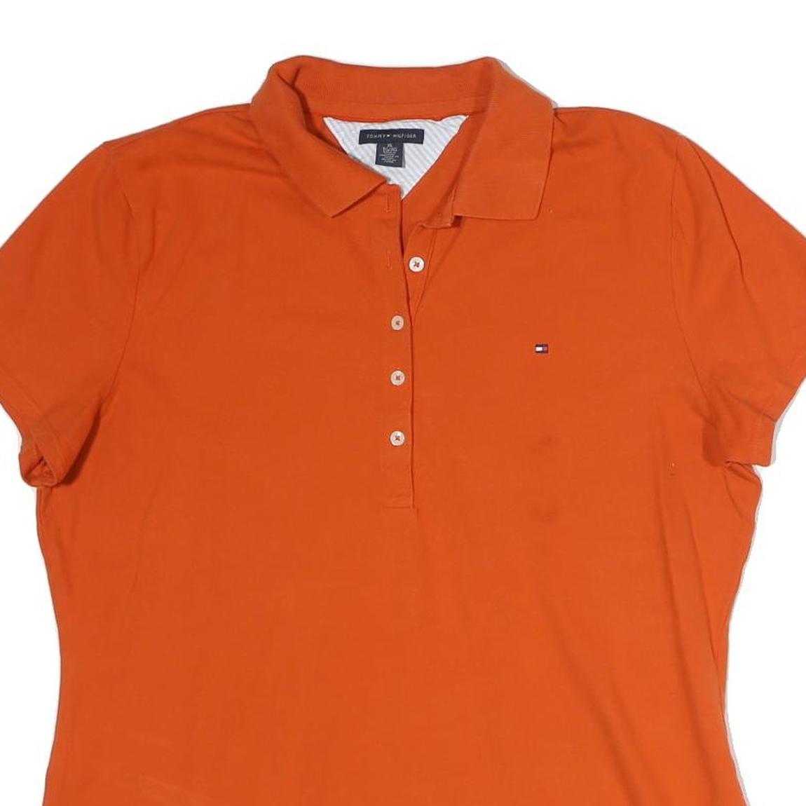 TOMMY HILFIGER Womens Orange Short Sleeve Plain Polo Shirt XL Cotton Classic
