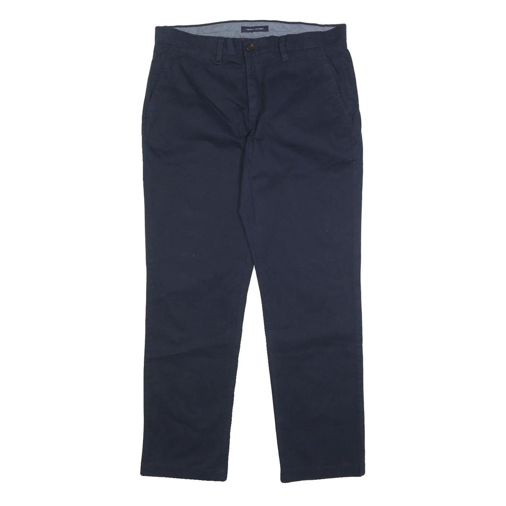 TOMMY HILFIGER Mens Cotton Blend Navy Slim Trousers W32 L30 Stylish Zip Closure