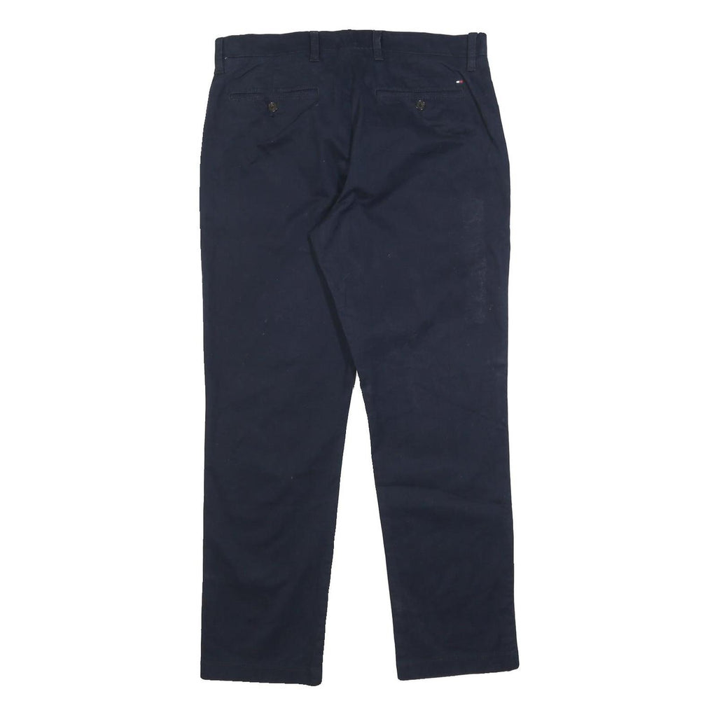 TOMMY HILFIGER Mens Cotton Blend Navy Slim Trousers W32 L30 Stylish Zip Closure