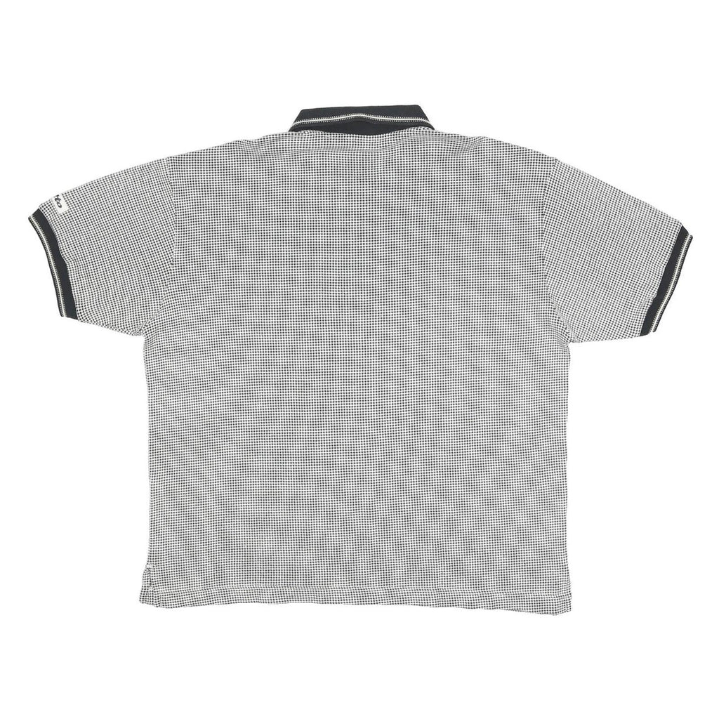 LOTTO Mens Black & White Checked Short Sleeve Polo Shirt L Cotton Blend Zip Neck
