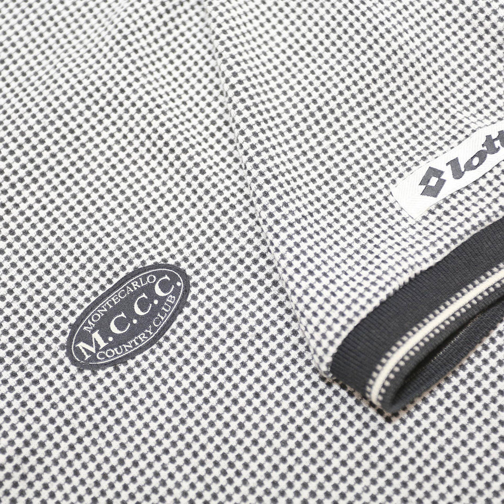 LOTTO Mens Black & White Checked Short Sleeve Polo Shirt L Cotton Blend Zip Neck