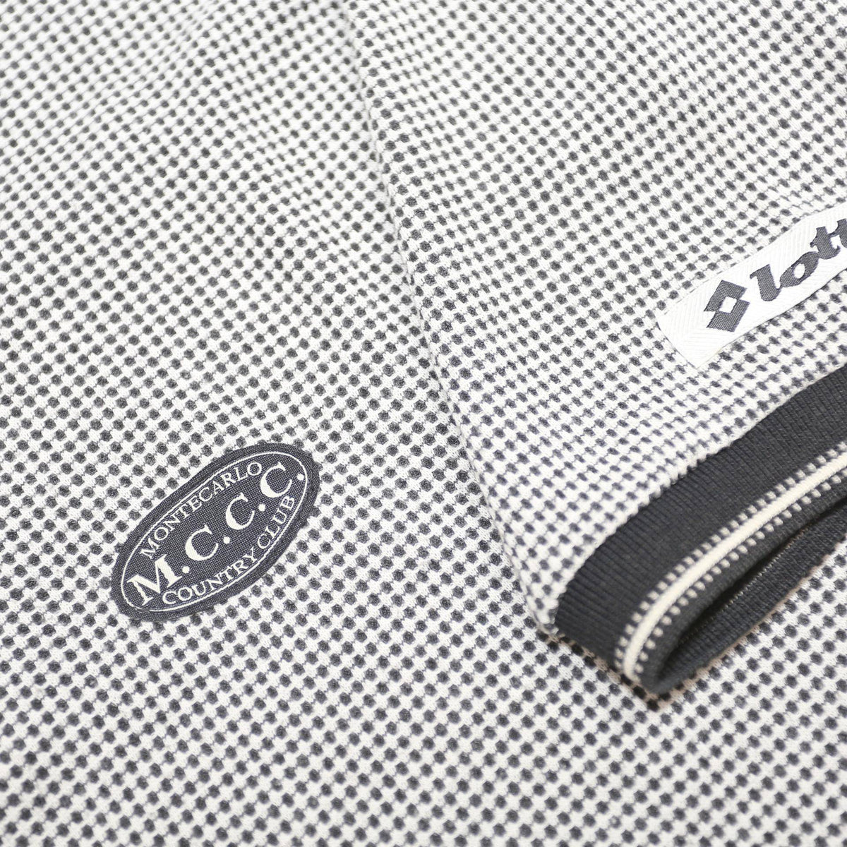 LOTTO Mens Black & White Checked Short Sleeve Polo Shirt L Cotton Blend Zip Neck
