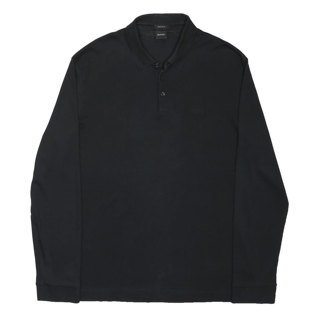 BOSS HUGO BOSS Mens Black Long Sleeve Plain XL Cotton Blend Polo Shirt