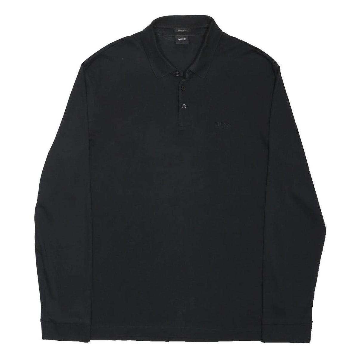 BOSS HUGO BOSS Mens Black Long Sleeve Plain XL Cotton Blend Polo Shirt