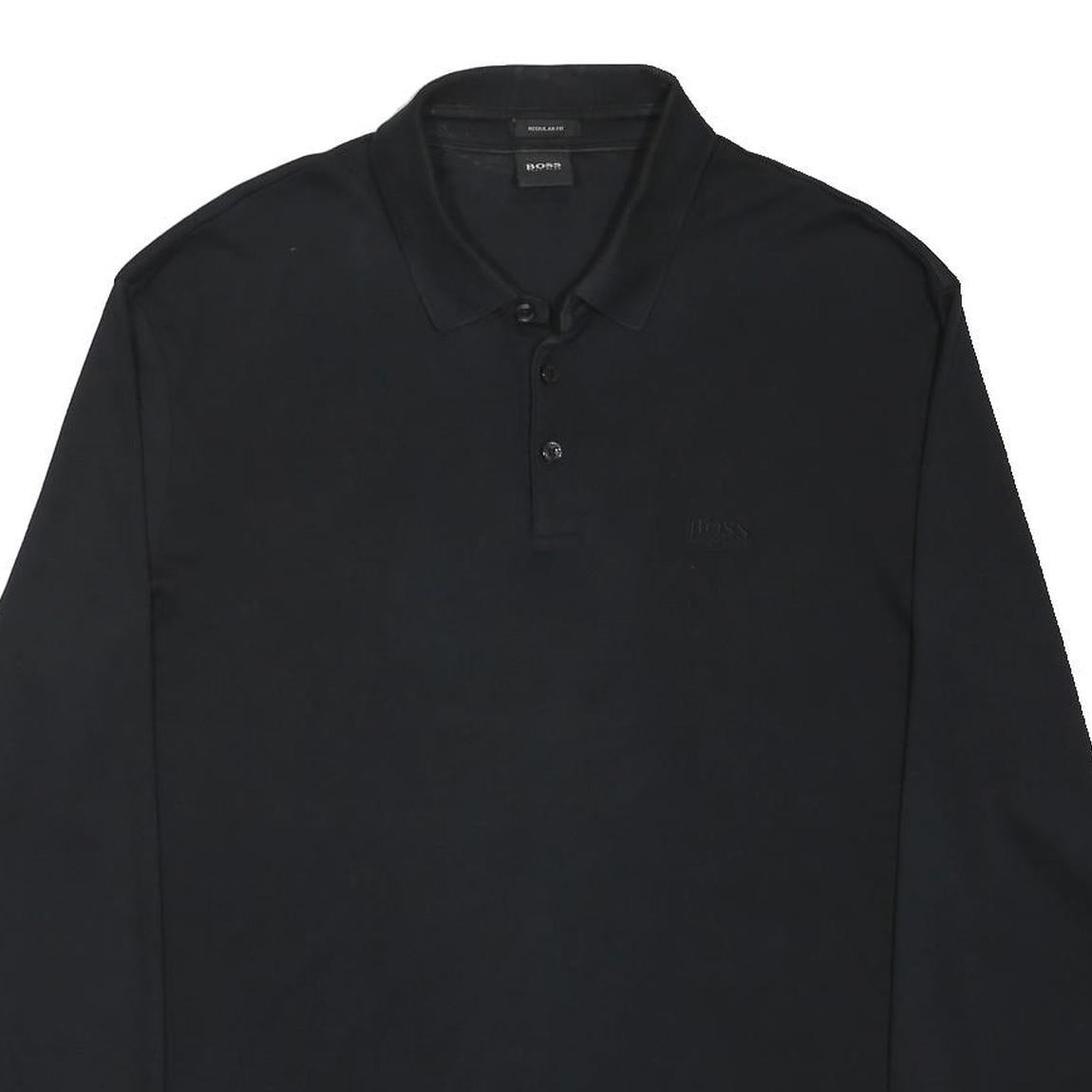 BOSS HUGO BOSS Mens Black Long Sleeve Plain XL Cotton Blend Polo Shirt