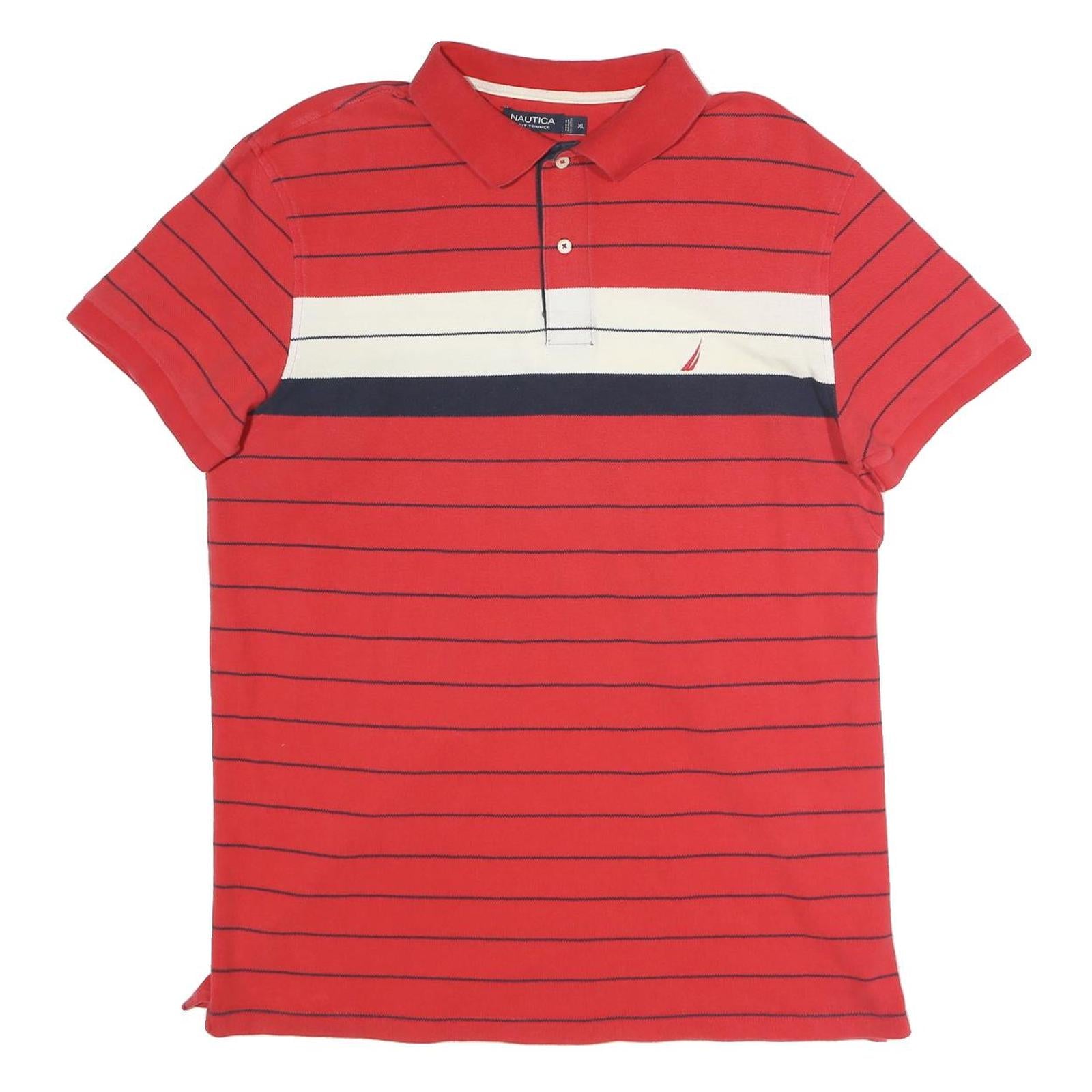 NAUTICA Mens Red & Navy Blue Striped Short Sleeve Polo Shirt XL Cotton Casual