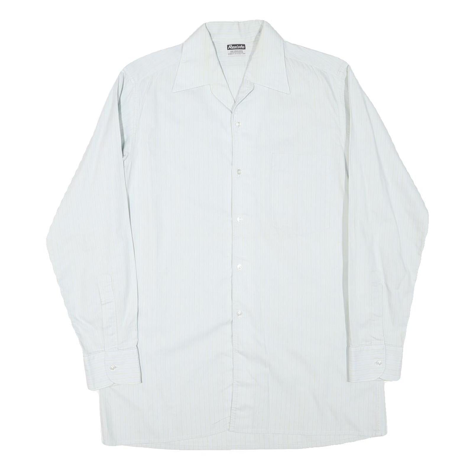RESISTO Mens White Plain Shirt S Classic Cotton Blend Long Sleeve Button Collar