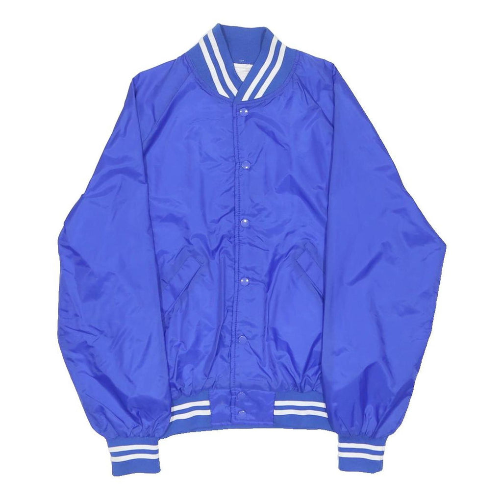 TORQUE Mens Blue Nylon Bomber Jacket M Button Closure Striped Ribbed Collar