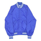 TORQUE Mens Blue Nylon Bomber Jacket M Button Closure Striped Ribbed Collar