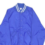 TORQUE Mens Blue Nylon Bomber Jacket M Button Closure Striped Ribbed Collar