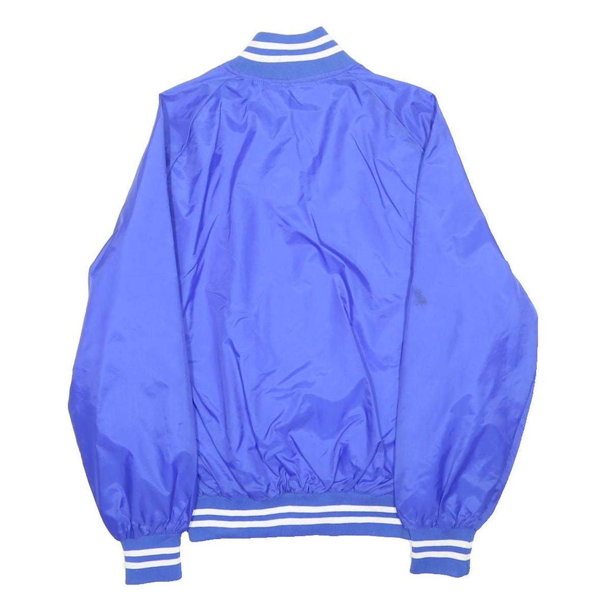 TORQUE Mens Blue Nylon Bomber Jacket M Button Closure Striped Ribbed Collar