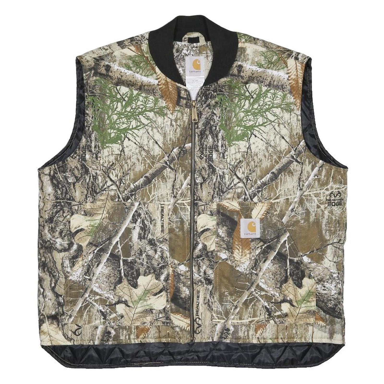 CARHARTT Mens Beige & Green Camouflage Quilted Jacket M Cotton Woven Sleeveless