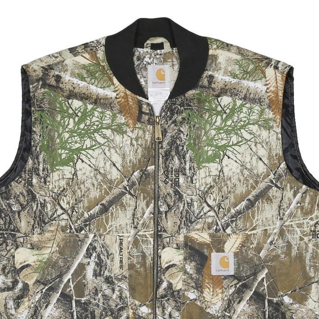 CARHARTT Mens Beige & Green Camouflage Quilted Jacket M Cotton Woven Sleeveless