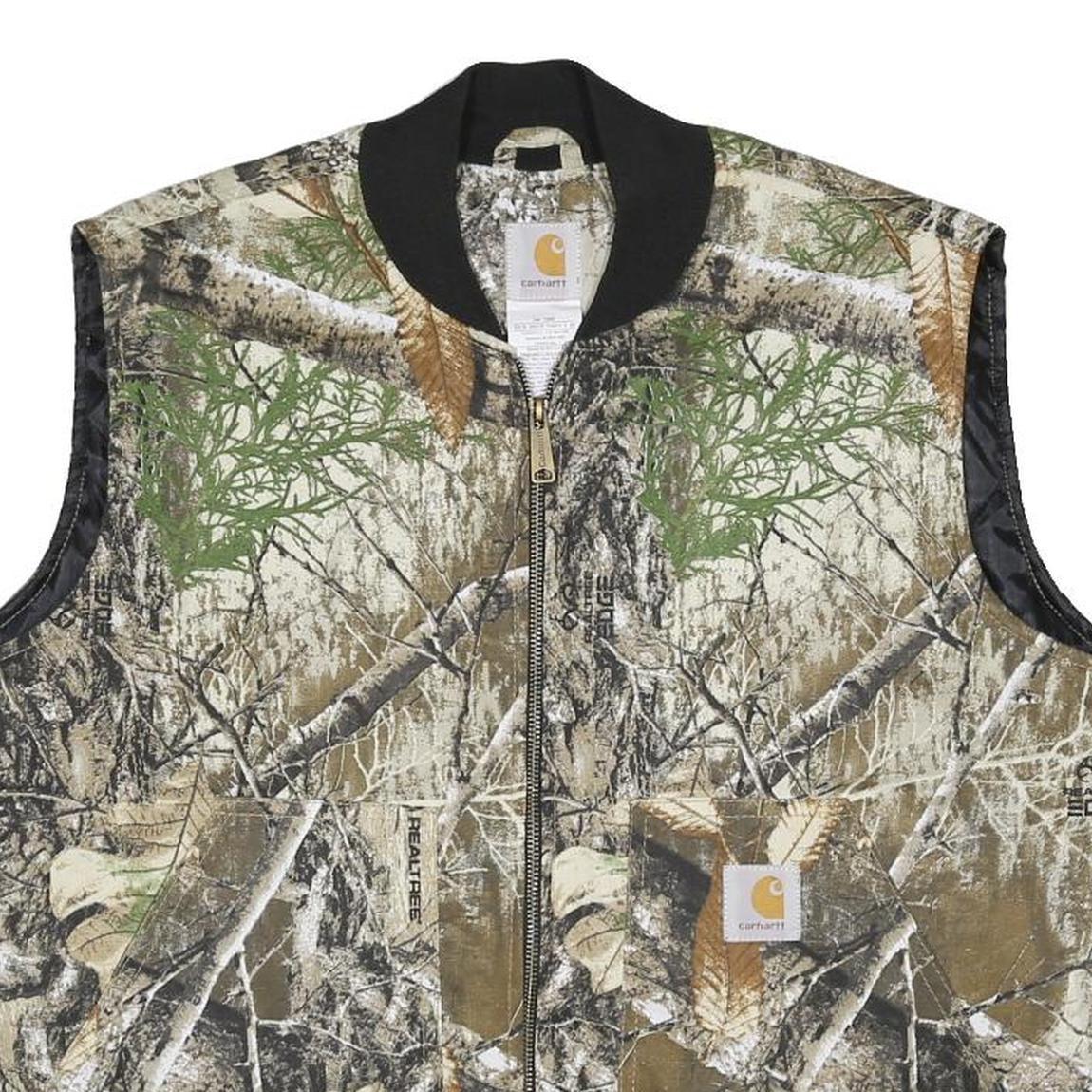 CARHARTT Mens Beige & Green Camouflage Quilted Jacket M Cotton Woven Sleeveless