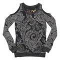 DESIGUAL Womens Black & Grey Printed Cold Shoulder Long Sleeve Crew Neck Top XS