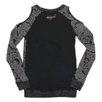 DESIGUAL Womens Black & Grey Printed Cold Shoulder Long Sleeve Crew Neck Top XS