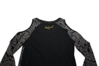DESIGUAL Womens Black & Grey Printed Cold Shoulder Long Sleeve Crew Neck Top XS