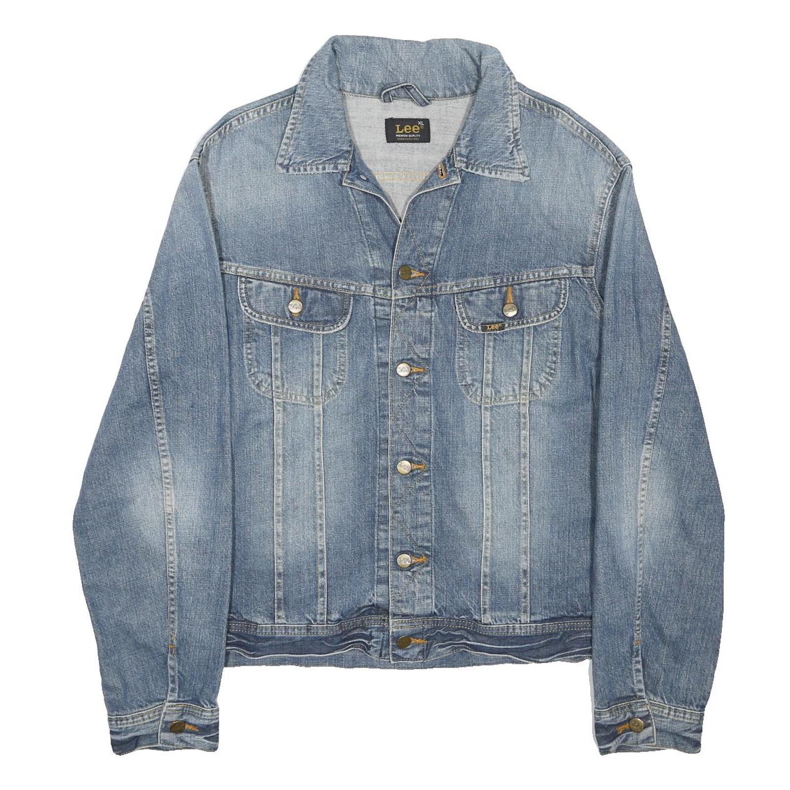 LEE Mens Blue Denim Jacket XL Cotton Blend Button Closure Classic Fit Casual