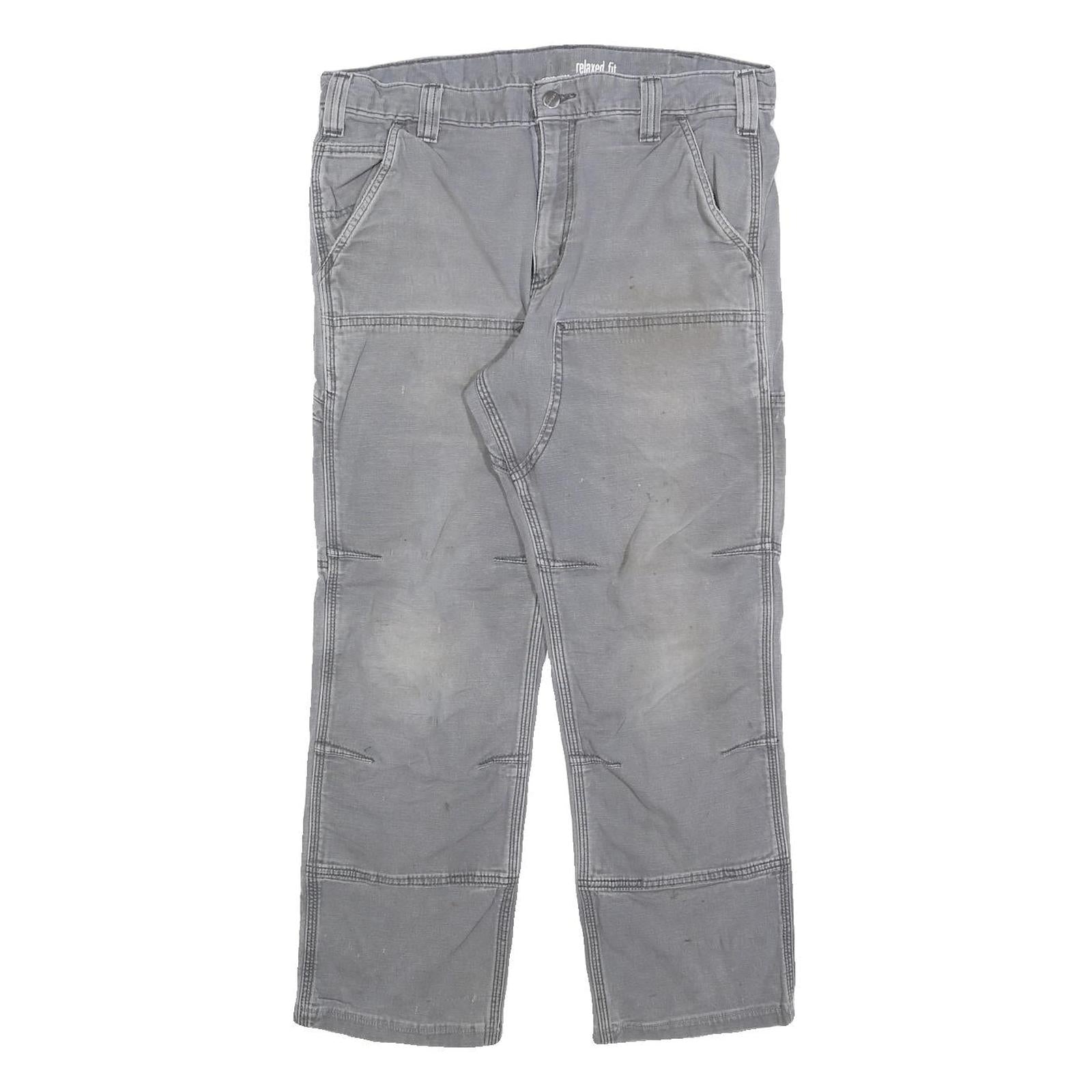 CARHARTT Mens Cotton Blend Grey Relaxed Fit Straight Trousers W34 L27 Workwear
