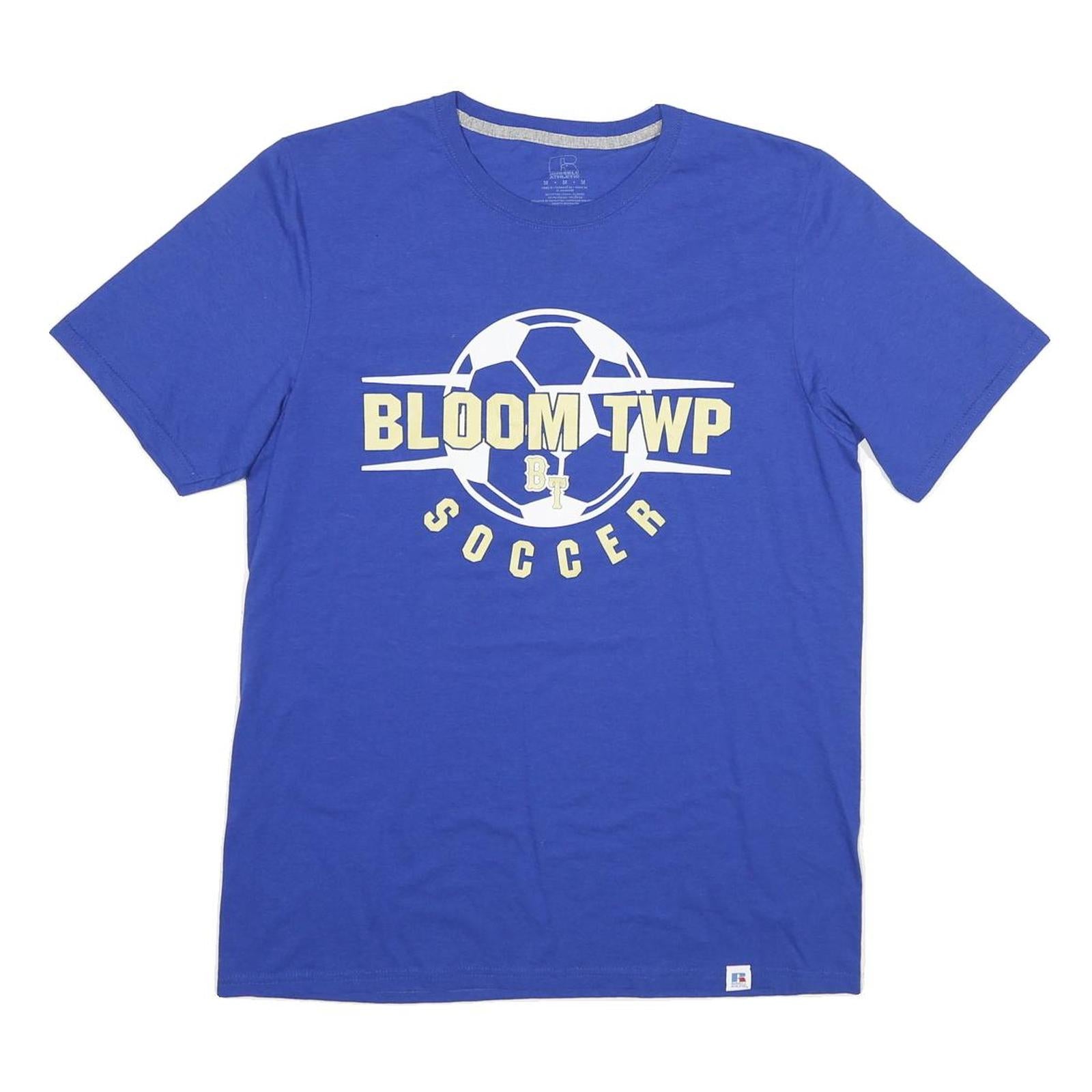 RUSSELL ATHLETIC Mens Blue Bloom TWP Soccer Graphic T-Shirt M Short Sleeve Crew