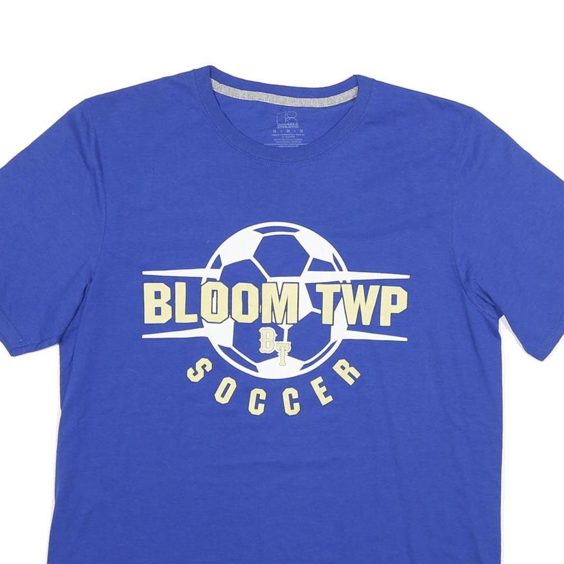 RUSSELL ATHLETIC Mens Blue Bloom TWP Soccer Graphic T-Shirt M Short Sleeve Crew