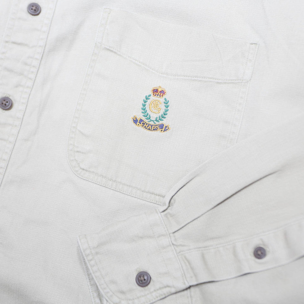 CHAPS RALPH LAUREN Mens Beige Cotton Shirt L Embroidered Pocket Button-Down