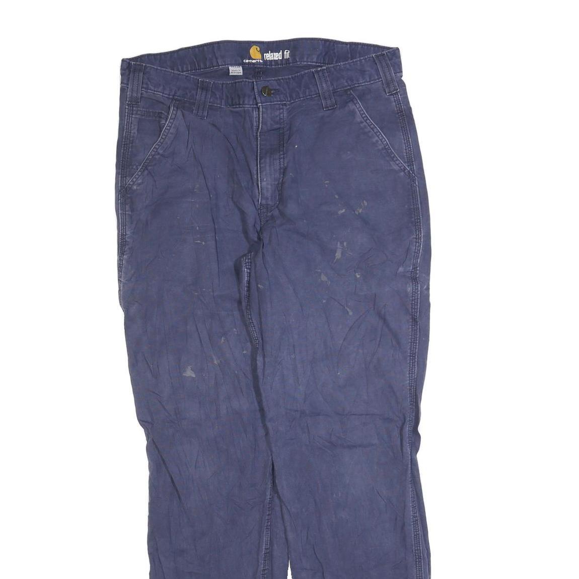 CARHARTT Mens Relaxed Fit Blue Cotton Blend Trousers W34 L32 Cargo Workwear