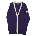 RALPH LAUREN Womens Purple & Cream Classic Rugby Pattern Jumper V-Neck Tight
